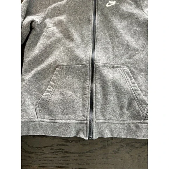 Nike Hoodie Kids XL Gray Cotton Long Sleeve Youth Classic Logo Full Zip - Picture 4 of 5